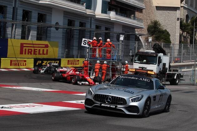 Monaco Grand Prix, Monte Carlo 24 - 28 May 2017 28.05.2017 - Race, The Safety car and Sebastian Vettel (GER) Scuderia Ferrari SF70H 