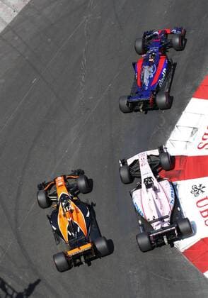 Motorsports: FIA Formula One World Championship WM Weltmeisterschaft 2017, Grand Prix of Monaco, 26 Daniil Kvyat (RUS, Scuderia Toro Rosso), 11 Sergio Perez (MEX, Sahara Force India F1 Team), 2 Stoffel Vandoorne (BEL, McLaren Honda), Monte Carlo Monaco xHOCHxZWEIx