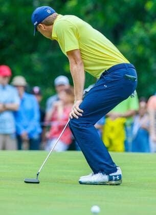 May 28, 2017 - Fort Worth, TX, USA - Jordan Spieth reacts to a missed birdie chance on the 3rd green during the final round of the Dean & DeLuca Invitational golf tournament on Sunday, May 28, 2017 at Colonial Country Club in Fort Worth, Texas. Dean & DeLuca Invitational golf tournament - Round 4 - ZUMAm67_ 20170528_zaf_m67_078 Copyright: xRayxCarlinx