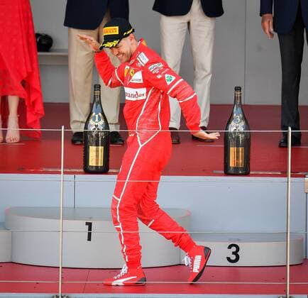 (170529) -- MONACO, May 29, 2017 -- Champion Ferrari driver Sebastian Vettel of Germany celebrates on the podium of the Formula One Monaco Grand Prix in Monaco, on May 28, 2017. ) (SP)MONACO-F1-GRAND PRIX MichaelxAlesi 