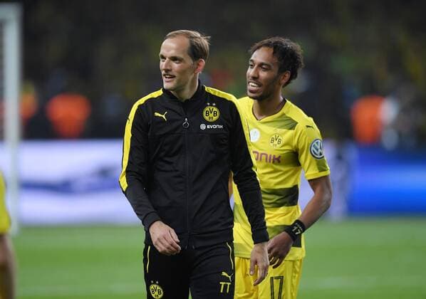 27.05.2017, Fussball GER, DFB Pokal, Finale, Eintracht Frankfurt - Borussia Dortmund 1-2, Trainer Thomas Tuchel (Borussia Dortmund), li., und Pierre-Emerick Aubameyang, Pierre Emerick Aubameyang (Borussia Dortmund)