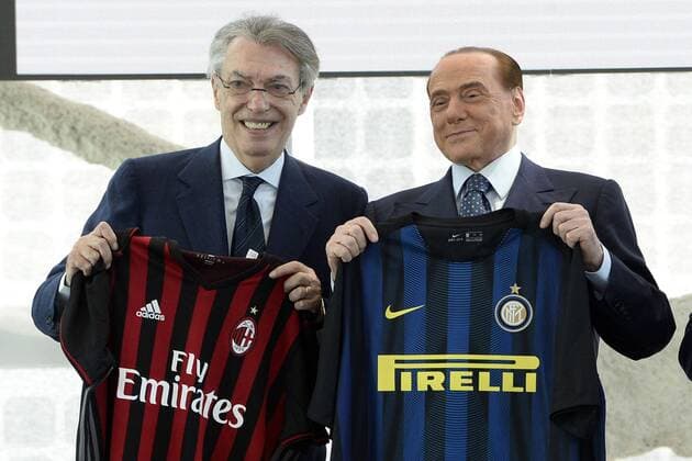 Fußball, Italien, Moratti und Berlusconi überreichen sich Trikots beim Ehrenpreis Rosa Camuna Db Milano 30 05 2017 - premio Rosa Camuna foto Daniele Buffa Image nella foto: Silvio Berlusconi-Massimo Moratti 