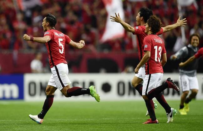 Tomoaki Makino of Japan s Urawa Red Diamonds celebrates with his teammates after scoring a goal against South Korea s Jeju United in their second Round of 16 match during the AFC Champions League 2017 in Urawa, Saitama, Japan, 31 May 2017. Urawa Red Diamonds defeated Jeju United 3-0 in their second Round of 16 match during the 2017 AFC Champions League in Saitama, Japan, 31 May 2017. Urawa Red Diamonds beats Jeju United in second Round of 16 match at AFC Champions League  20170531_81739