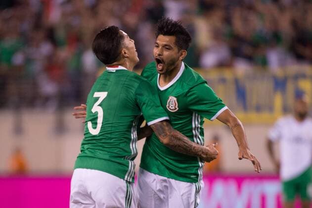 June 1, 2017 - East Rutherford, New Jersey, U.S - Mexico forward JESÃ²S MANUEL CORONA (17) celebrates the first goal of the game with Mexico defender CARLOS SALCEDO (3) during an International Friendly Länderspiel match at Met Life Stadium in East Rutherford, NJ Mexico defeats Republic of Ireland 3 to 1. Soccer 2017 - Mexico defeats Republic of Ireland 3 to 1 - ZUMAs192 20170601_zap_s192_011 Copyright: xMarkxSmithx