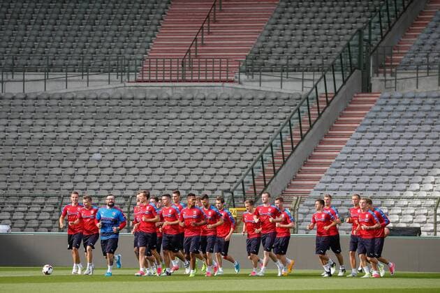 Czech players pictured during a training of the Czech national soccer team, Sunday 04 June 2017, in Brussels. Czech Republic plays a friendly game against Belgium on 05 June. BRUNOxFAHY  x05108596x
