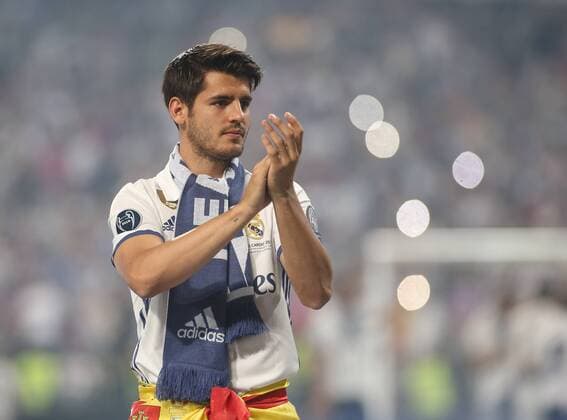 June 5, 2017 - Real Madrid s forward Alvaro Morata celebrates the team s win at the Santiago Bernabeu stadium in Madrid on June 4, 2017 after winning the UEFA Champions League football match final Juventus vs Real Madrid CF held at the National Stadium of Wales in Cardiff on June 3, 2017. Real Madrid Celebrate UEFA Champions League Victory In Madrid  - ZUMAn230 78895815st Copyright: xRaddadxJebarahx