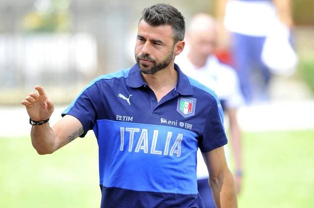 Italy: Italy s soccer team training session Italy s player Andrea Barzagli during the training session at the Coverciano Training Center. The Italian national team Nationalteam will face in a friendly match the Uruguay national team in Nice on 7th June 2017 and Liechtenstein in Udine on 11th June 2017, match valid for FIFA World Cup WM Weltmeisterschaft Fussball Russia 2018 Qualifiers Europe Group G.  GiacomoxMorinix xPacificxPress
