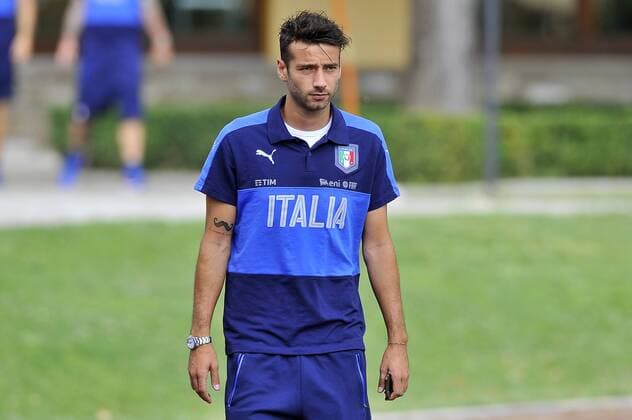 Italy: Italy s soccer team training session Italy s player Gianmarco Ferrari during the training session at the Coverciano Training Center. The Italian national team Nationalteam will face in a friendly match the Uruguay national team in Nice on 7th June 2017 and Liechtenstein in Udine on 11th June 2017, match valid for FIFA World Cup WM Weltmeisterschaft Fussball Russia 2018 Qualifiers Europe Group G.  GiacomoxMorinix xPacificxPress