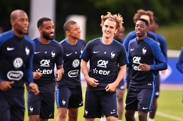 Alexandre Lacazette - Kylian Mbappe - Antoine Griezmann - Ousmane Dembele FOOTBALL : Entrainement Equipe de France - Clairefontaine - 05 06 2017 AnthonyBIBARD FEP Panoramic 