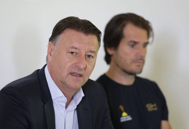 Stuttgart , Tennis PK zum MercedesCup in der Wilhelma , von links: Edwin Weindorfer Thomas Haas