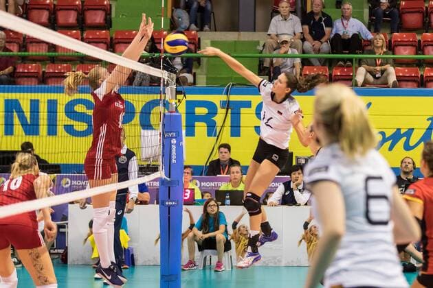 Volleyball: Montreux Volley Masters 2017, 09.06.2017 Marie Schoelzel ( 14, Germany) smashes in the match Germany versus Poland at the Volleyball: Montreux Volley Masters 2017 on June, 09, 2017 in Montreux, Schweiz xUSx