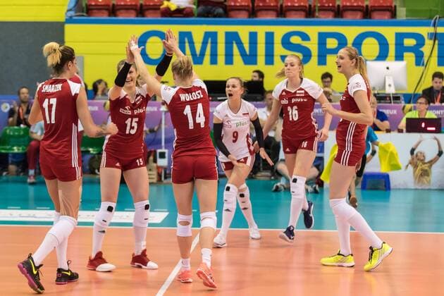 Volleyball: Montreux Volley Masters 2017, 09.06.2017 point win for Poland ; match Germany versus Poland at the Volleyball: Montreux Volley Masters 2017 on June, 09, 2017 in Montreux, Schweiz xUSx