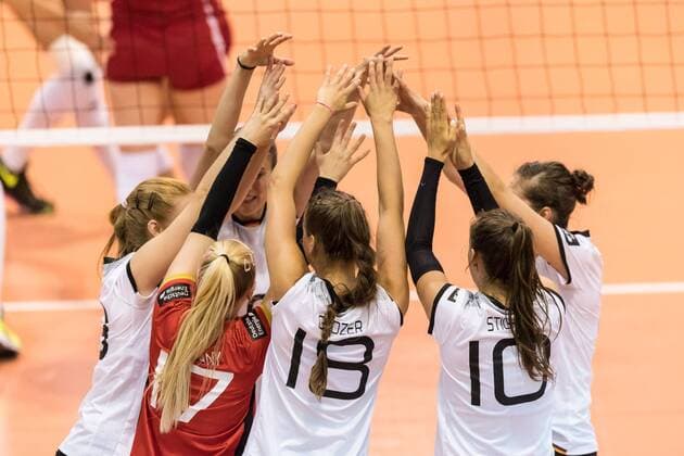 Volleyball: Montreux Volley Masters 2017, 09.06.2017 point win for Germany; Germany versus Poland at the Volleyball: Montreux Volley Masters 2017 on June, 09, 2017 in Montreux, Schweiz xUSx