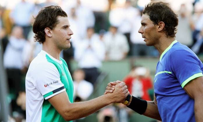 TENNIS - ATP Tennis Herren French Open 2017 PARIS,FRANCE,09.JUN.17 - TENNIS - ATP World Tour, Roland Garros, French Open, Grand Slam, semifinal. Image shows Dominic Thiem (AUT) and Rafael Nadal (ESP). GEPAxpictures xMatthiasxHauer