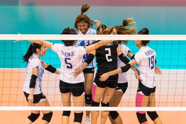Volleyball: Montreux Volley Masters 2017, 09.06.2017 Set for Thailand Soraya Phomla ( 11, Thailand), Pleumjit Thinkaow?C ( 5, Thailand) Pimpichaya Kokram ( 16, Thailand), Piyanut Pannoy ( 2, Thailand) , Chatchu-On Moksri ( 19, Thailand); Brasil versus Thailand at the Volleyball: Montreux Volley Masters 2017 on June, 09, 2017 in Montreux, Schweiz xUSx