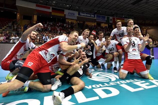 VOLLEYBALL - FIVB, AUT vs GER LINZ,AUSTRIA,09.JUN.17 - VOLLEYBALL - FIVB World League Tournament, Austria vs Germany. Image shows the rejoicing of AUT. GEPAxpictures xFlorianxErtl