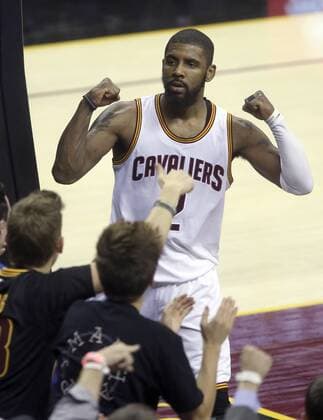June 9, 2017 - Cleveland, OH, USA - The Cleveland Cavaliers Kyrie Irving flexes his muscles after making a shot while being fouled against the Golden State Warriors in the second quarter during Game 4 of the NBA Basketball Herren USA Finals at Quicken Loans Arena in Cleveland on Friday, June 9, 2017. Golden State at Cleveland - ZUMAm67_ 20170609_zaf_m67_041 Copyright: xPhilxMasturzox