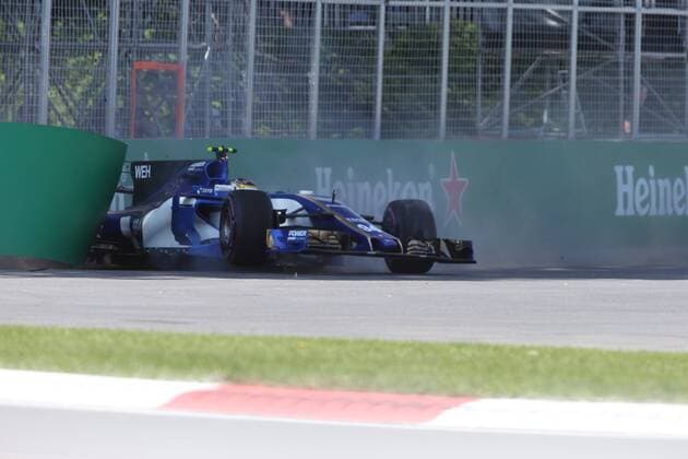 Bilder des Tages - SPORT Pascal Wehrlein (Sauber F1 Team) schlaegt mit seinem Auto rueckwaerts in die Begrenzung ein, Grosser Preis von Kanada 2017, Qualifying, Motorsport, Formel 1, 10.06.2017, Montreal Copyright: xAndre Eibner-Pressefotox EP_JAE