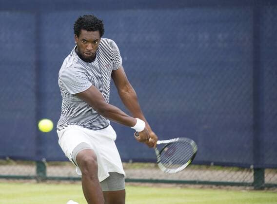 June 11th 2017, Nottingham, England; ATP Tennis Herren Aegon Nottingham Open Tennis Tournament day 2; Backhand from Takanyi Garanganga of Zimbabwe who completed his rain delayed match with victory over Luke Bainbridge of Great Britain xDavidxKissmanx  ActionPlus11889368