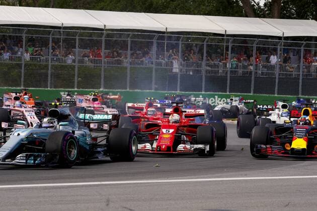 Motorsports: FIA Formula One World Championship WM Weltmeisterschaft 2017, Grand Prix of Canada, 77 Valtteri Bottas (FIN, Mercedes AMG Petronas F1 Team), 5 Sebastian Vettel (GER, Scuderia Ferrari), 3 Daniel Ricciardo (AUS, Red Bull Racing), Montreal Canada xHOCHxZWEIx