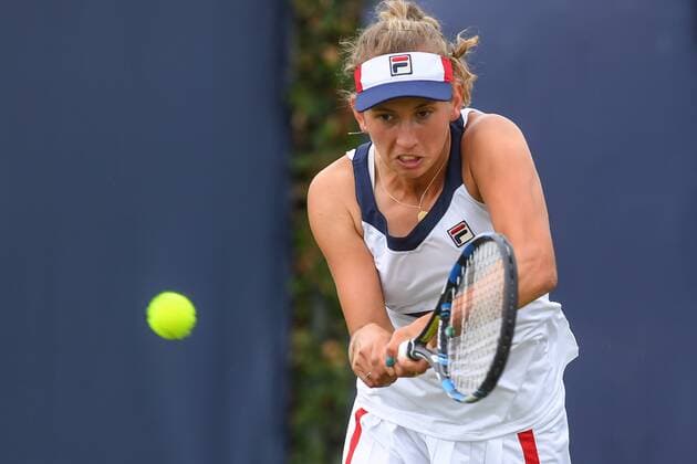 Belgian Elise Mertens pictured in action during a first round game between Belgian Elise Mertens and Ukrainian Lesia Tsurenko at the women s simple of the Ricoh Open WTA Tennis Damen tennis tournament in Rosmalen, the Netherlands, Monday 12 June 2017. LUCxCLAESSEN  x05111896x