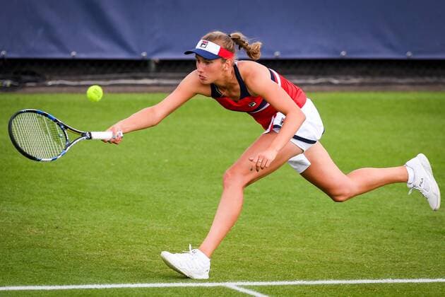 Belgian Elise Mertens pictured in action during a first round game between Belgian Elise Mertens and Ukrainian Lesia Tsurenko at the women s simple of the Ricoh Open WTA Tennis Damen tennis tournament in Rosmalen, the Netherlands, Monday 12 June 2017. LUCxCLAESSEN  x05111999x