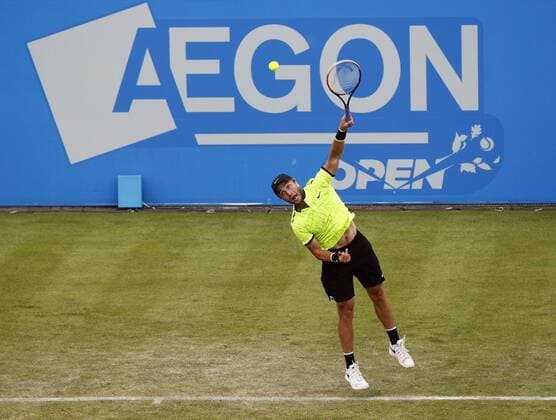 June 12th 2017, Nottingham, England; WTA Tennis Damen Aegon Nottingham Open Tennis Tournament day 3; Qualifier Liam Broady of the UK serves xLeexParkerx  ActionPlus11889906