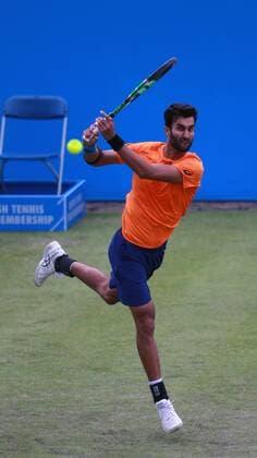 June 12th 2017, Nottingham, England; WTA Tennis Damen Aegon Nottingham Open Tennis Tournament day 3; Yuki Bhambri of India hits a forehand in his match against 18 yr old Jay Clarke of Great Britain xLeexParkerx  ActionPlus11889983