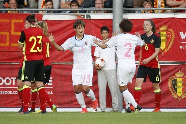 Yuika Sugasawa of japan celebrates FOOTBALL FEMININ : Belgique vs Japon - Amical - 13 06 2017 PhotoNews Panoramic 