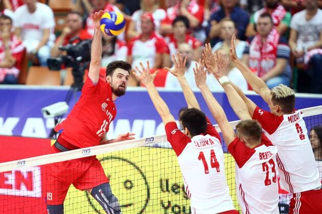 Katowice , Hala Spodek 15.06.2017 , Siatkowka Reprezentacja , Kadra , Liga Swiatowa 2017 Runda eliminacyjna , Grupa 1 Polska - Rosja NZ Egor Kliuka ( RUS ) Aleksander Sliwka ( POL ) Mateusz Bieniek ( POL ) Maciej Muzaj ( POL ) FOT Michal Nowak Newspix.pl Katowice , Spodek Hall 15.06.2017 Sport , Volleyball National Teams , World League 2017 Preliminary Round Group 1 Poland - Russia photo by Michal Nowak Newspix.pl --- Newspix.pl  170615MIN111