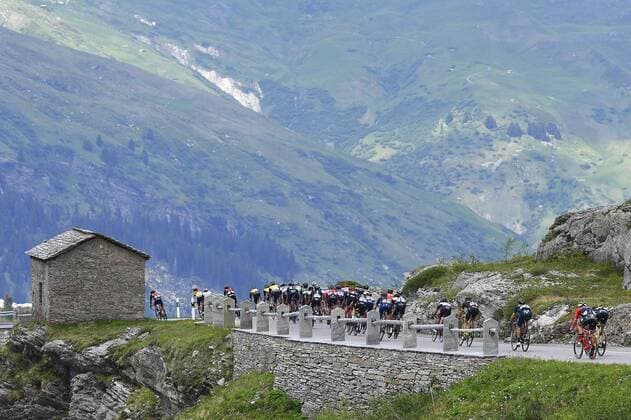 Illustration picture of the peloton Landscape Bunch Postcard Post card Paysage Carte Postale landschap briefkaart during stage 6 of the Tour de Suisse cycling race, a stage of 166 kms between Locarno and La Punt on June 15, 2017 in La Punt, Switserland, 15 06 2017 CYCLISME : Tour de Suisse - Etape 5 - Locarno La Punt - 15 06 2017 Photonews Panoramic 