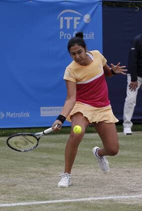 June 16th 2017, The Northern Lawn tennis Club, Manchester, England; ITF Womens tennis tournament; Zarina Dyas (KAZ) in action during her quarter final singles match against Magdalena Frech (POL); Dyas won in straight sets and meets number six seed Naomi Broady (GBR) in tomorrow s semi-finals xAlanxMartinx  ActionPlus11890807