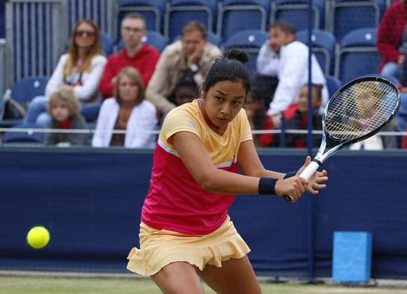 June 16th 2017, The Northern Lawn tennis Club, Manchester, England; ITF Womens tennis tournament; Zarina Dyas (KAZ) in action during her quarter final singles match against Magdalena Frech (POL); Dyas won in straight sets and meets number six seed Naomi Broady (GBR) in tomorrow s semi-finals xAlanxMartinx  ActionPlus11890809