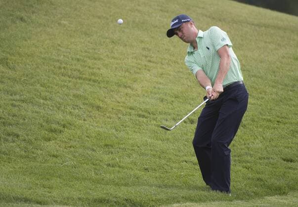 Justin Thomas 12th hole during round 2 of the 117th U.S. Open golf tournament at Erin Hill golf course in Erin, Wisconsin on June 16, 2017.  WIS20170616309 KEVINxDIETSCH