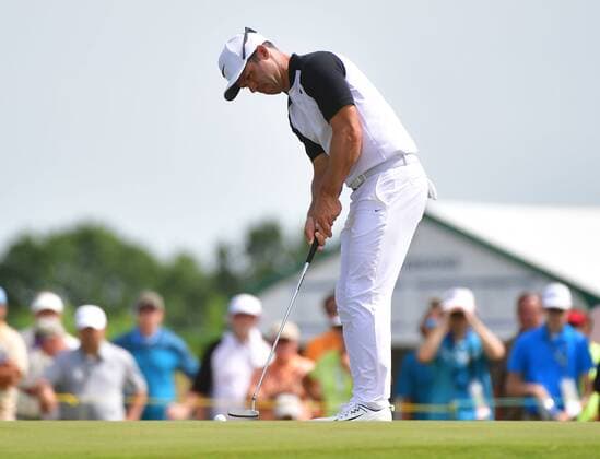 Pau Casey putts on the 17th green during round 2 of the 117th U.S. Open golf tournament at Erin Hill golf course in Erin, Wisconsin on June 16, 2017.  WIS20170616326 KEVINxDIETSCH