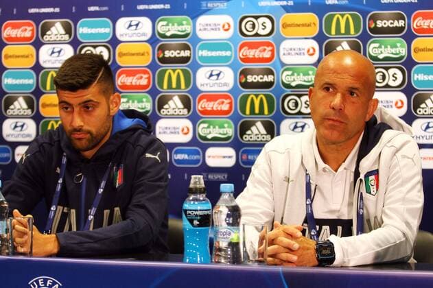 2017.06.17 Krakow , Polska Pilka nozna, Mistrzostwa Europy U-21 Reprezentacja Wloch - konferencja prasowa i trening N z Marco Benassi , Luigi Di Biagio Foto Krzysztof Porebski PressFocus 2017.06.17 Krakow , Poland Football , UEFA UNDER 21 CHAMPIONSHIP POLAND 2017 Italy U21 U 21 national team Nationalteam - press conference PK Pressekonferenz and training Marco Benassi , Luigi Di Biagio Credit: Krzysztof Porebski PressFocus NEWSPIX.PL --- Newspix.pl france out!  20170617PF_KP003