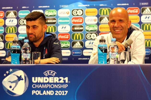 2017.06.17 Krakow , Polska Pilka nozna, Mistrzostwa Europy U-21 Reprezentacja Wloch - konferencja prasowa i trening N z Marco Benassi , Luigi Di Biagio Foto Krzysztof Porebski PressFocus 2017.06.17 Krakow , Poland Football , UEFA UNDER 21 CHAMPIONSHIP POLAND 2017 Italy U21 U 21 national team Nationalteam - press conference PK Pressekonferenz and training Marco Benassi , Luigi Di Biagio Credit: Krzysztof Porebski PressFocus NEWSPIX.PL --- Newspix.pl france out!  20170617PF_KP005
