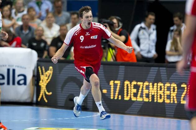 Marvin Lier (Nr. 9, Schweiz) freut sich ueber ein Tor. Deutschland vs Schweiz, Handball, EM-Qualifikation, 18.06.17 Bremen Bremen Germany OeVB-Arena Copyright: xAgentur54Gradx xFelixxKoenigx