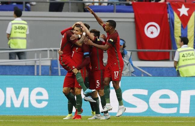 Portugal vs. Mexico KAZAN, RT - 18.06.2017: PORTUGAL VS. MEXICO - RICARDO QUARESMA of Portugal celebrates his goal with Cristiano Ronaldo during a match between Portugal and Mexico valid for the first round of the Confederations Cup 2017 on Sunday (18), held at the Kazan Arena in Kazan, Russia. (Photo: Rodolfo Buhrer La Imagem Fotoarena) x1339243x  RodolfoxBuhrer