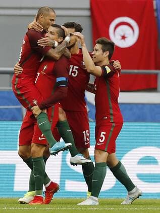 Portugal vs. Mexico KAZAN, RT - 18.06.2017: PORTUGAL VS. MEXICO - RICARDO QUARESMA of Portugal celebrates his goal with Cristiano Ronaldo during a match between Portugal and Mexico valid for the first round of the Confederations Cup 2017 on Sunday (18), held at the Kazan Arena in Kazan, Russia. (Photo: Rodolfo Buhrer La Imagem Fotoarena) x1339246x  RodolfoxBuhrer