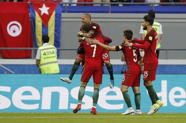 Portugal vs. Mexico KAZAN, RT - 18.06.2017: PORTUGAL VS. MEXICO - RICARDO QUARESMA of Portugal celebrates his goal with Cristiano Ronaldo during a match between Portugal and Mexico valid for the first round of the Confederations Cup 2017 on Sunday (18), held at the Kazan Arena in Kazan, Russia. (Photo: Rodolfo Buhrer La Imagem Fotoarena) x1339247x  RodolfoxBuhrer