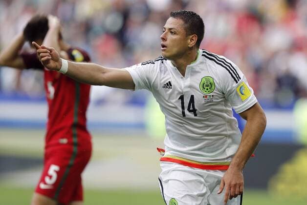 Portugal vs. Mexico KAZAN, RT - 18.06.2017: PORTUGAL VS. MEXICO - HERNANDEZ Javier of Mexico celebrates his goal during Portugal-Mexico match valid for the first round of the Confederations Cup 2017, this Sunday (18), held at the Kazan Arena in Kazan, Russia. (Photo: Rodolfo Buhrer La Imagem Fotoarena) x1339268x  RodolfoxBuhrer
