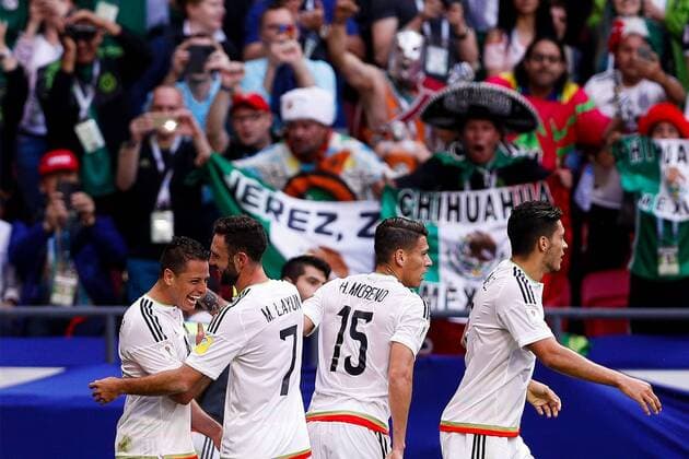 Portugal vs. Mexico KAZAN, RT - 18.06.2017: PORTUGAL VS. MEXICO - HERNANDEZ Javier of Mexico celebrates after scoring a goal during Portugal-Mexico match valid for the first round of the Confederations Cup 2017 on Sunday (18), held at the Kazan Arena in Kazan, Russia. (Photo: Marcelo Machado de Melo Fotoarena) x1339302x  MarceloxMachadoxdexMelo