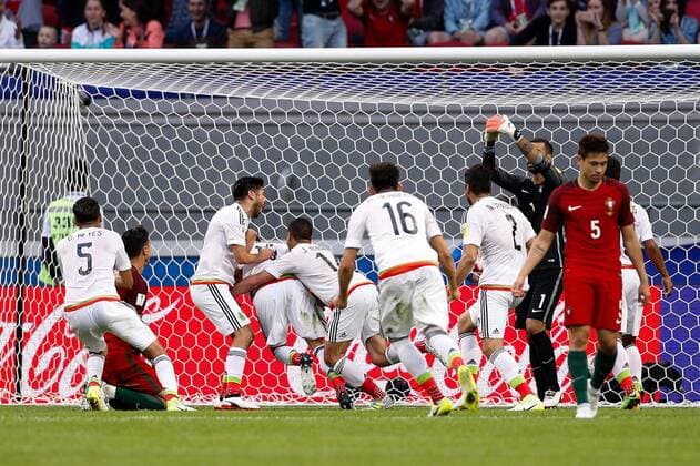 Portugal vs. Mexico KAZAN, RT - 18.06.2017: PORTUGAL VS. MEXICO - MORENO Hector of Mexico celebrates after scoring a goal during Portugal-Mexico match valid for the first round of the Confederations Cup 2017 on Sunday (18), held at the Kazan Arena in Kazan, Russia. (Photo: Marcelo Machado de Melo Fotoarena) x1339385x  MarceloxMachadoxdexMelo