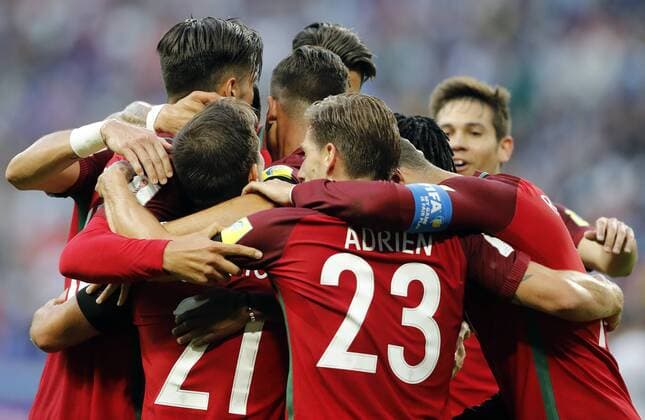 Portugal vs. Mexico KAZAN, RT - 18.06.2017: PORTUGAL VS. MEXICO - CEDRIC of Portugal celebrates their goal with teammates during a match between Portugal and Mexico valid for the first round of the Confederations Cup 2017 on Sunday (18), held at the Kazan Arena in Kazan, Russia. (Photo: Rodolfo Buhrer La Imagem Fotoarena) x1339423x  RodolfoxBuhrer