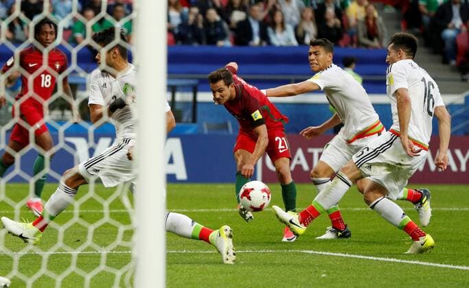 Soccer Football - Portugal v Mexico - FIFA Confederations Cup Russia 2017 - Group A - Kazan Arena, Kazan, Russia - June 18, 2017 PortugalÕs Cedric Soares scores their second goal FOOTBALL : Portugal vs Mexique - Coupe Des Confederations - Kazan - 18 06 2017 ActionImages Panoramic  VPC_12