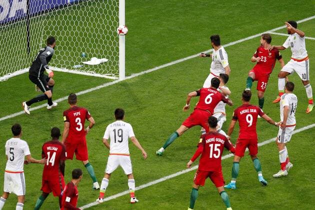 Soccer Football - Portugal v Mexico - FIFA Confederations Cup Russia 2017 - Group A - Kazan Arena, Kazan, Russia - June 18, 2017 MexicoÕs Hector Moreno scores their second goal FOOTBALL : Portugal vs Mexique - Coupe Des Confederations - Kazan - 18 06 2017 ActionImages Panoramic  VPC_12