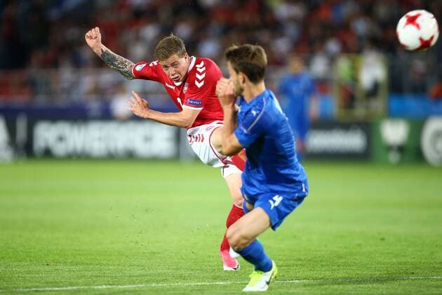 Krakow , Stadion im Jozefa Pilsudskiego 18.06.2017 , Pilka nozna Reprezentacja , Kadra , U-21, Mistrzostwa Europy U21 U 21 2017 Grupa C Dania U21 - Wlochy U21 NZ Frederik Borsting ( DEN ) Daniele Rugani ( ITA ) FOT Michal Nowak Newspix.pl Krakow , Jozef Pilsudski s Stadium 18.06.2017 Sport , Football National Teams , UEFA Under-21 European Championship EM Europameisterschaft Poland 2017 , Group C Denmark U-21 - Italy U-21 photo by Michal Nowak Newspix.pl --- Newspix.pl FRANCE OUT!  170618MIN019