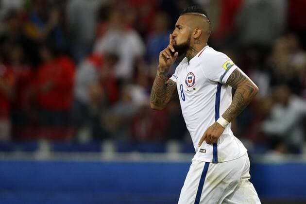 Confed Cup, Kamerun - Chile Futbol, Camerun vs Chile Copa Confederaciones 2017 El jugador de la seleccion chilena Arturo Vidal celebra su gol contra Camerun durante el partido del grupo B de la Copa Confederaciones disputado en el estadio Arena Spartak de Moscu, Rusia. 18 06 2017 Andres Pina Photosport Football, Cameroon vs Chile Confederations Cup, Russia 2017 Chile s player Arturo Vidal celebrates after scoring against Cameroon during the group B football match of the Confederations Cup at the Spartak Arena stadium in Moscow, Russia. 18 06 2017 Andres Pina Photosport Camerun vs Chile, Copa Confederaciones 2017 