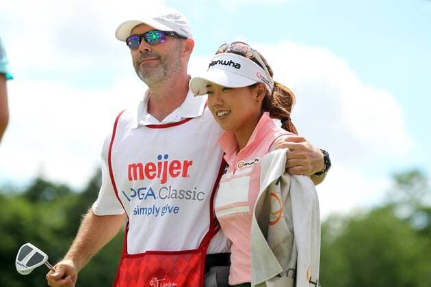 June 18, 2017 - Belmont, Michigan, United States - Jenny Shin of the Republic of Korea hugs her caddy after completing the 18th hole during the final round of the Meijer LPGA Golf Damen Classic golf tournament at Blythefield Country Club in Belmont, MI, USA Sunday, June 18, 2017. Meijer LPGA Classic - Final Round  - ZUMAn230 20170618_zaa_n230_701 Copyright: xAmyxLemusx